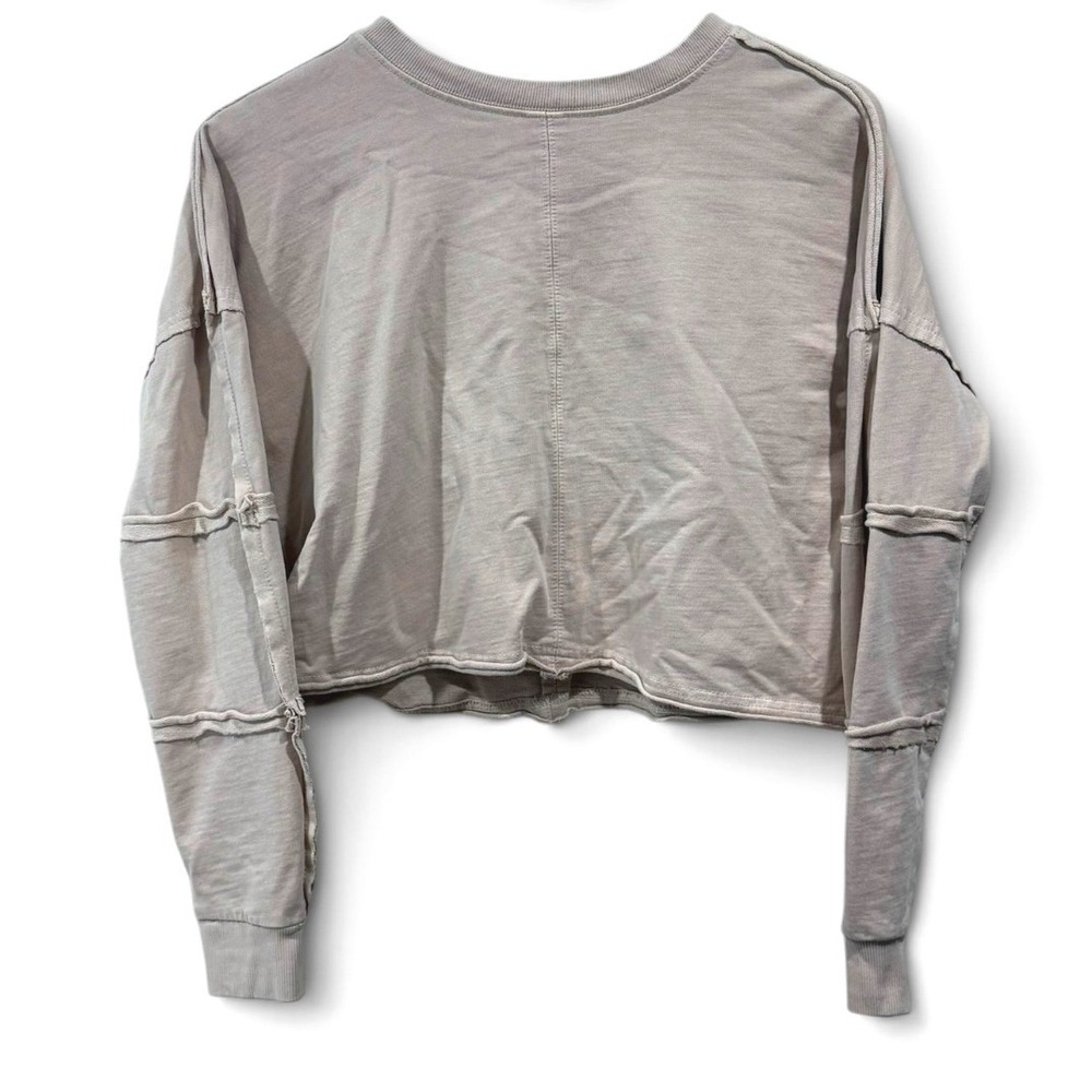 Chelsea & Violet Womens XS Taupe Cropped Sweatshirt Exposed Seams Crewneck